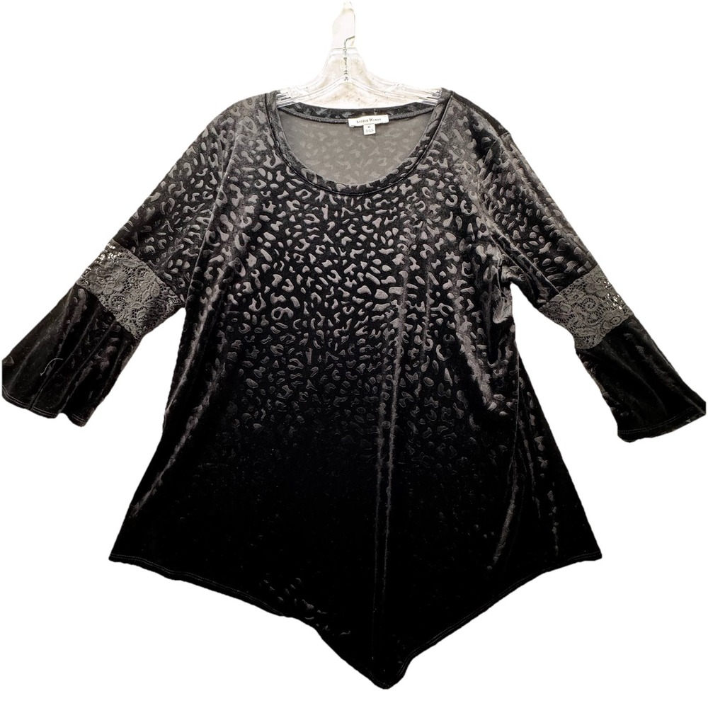 Y2K Vintage Black Velvet Burnout LS Top‎ Women's Size XL Fairy Goth Vamp